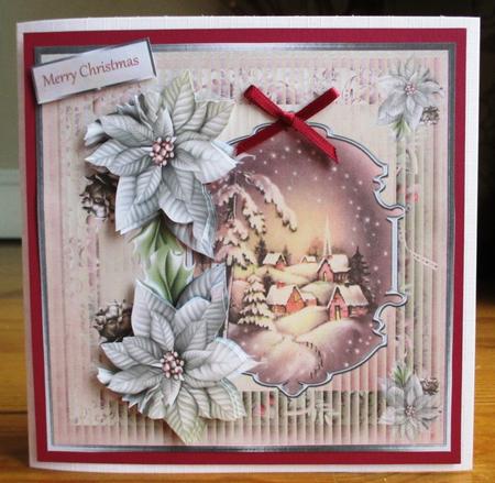 Pink Vintage Christmas 7x7 Card with Decoupage by Johanna Lambert