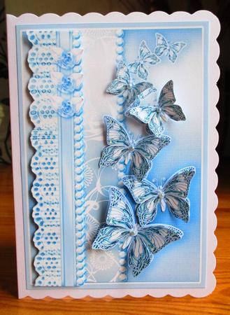 Blue Butterflies Pearls and Lace Decoupage by Johanna Lambert