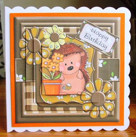Hedgehog and Flowers Brown Square Pyramid - Pryamage Topper by Johanna Lambert