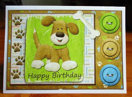 Happy Birthday Doggie with Buttons Card Front by Johanna Lambert