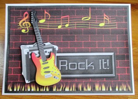 Rock It Guitar on Fire Card Front by Johanna Lambert