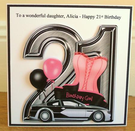 21st Birthday Large Shaped Card Front Female by Johanna Lambert