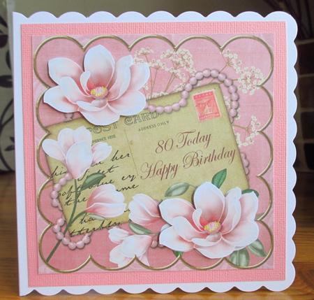 Pink Magnolia 80 Today 8in Decoupage Topper by Johanna Lambert