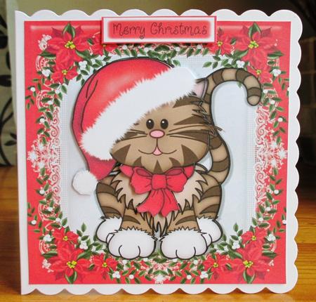 Gorgeous Cat with Santa Hat 8x8 by Johanna Lambert
