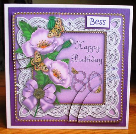 Lilac Poppy 80 Birthday 6in Duo Corner Stacker by Johanna Lambert