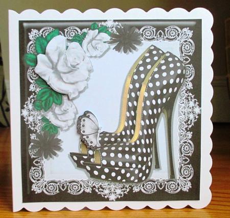 Beautiful Black & White Polka Dot Shoes with Flowers 8x8 by Johanna Lambert