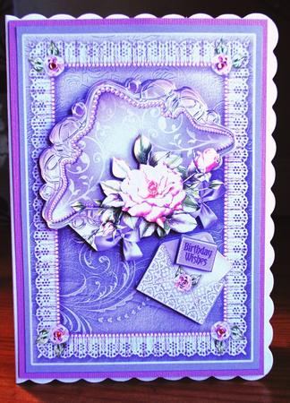 Pink Roses on a Satin Shield A5 Decoupage by Johanna Lambert