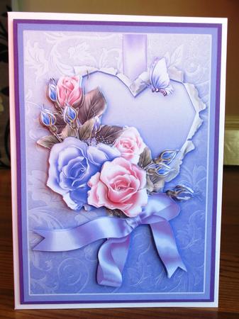 Lilac Heart with Rose Spray Decoupage by Johanna Lambert