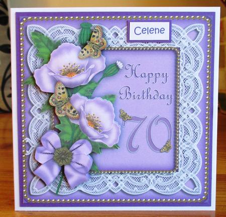 Lilac Poppy Butterfly 70th Birthday 8in Picture Topper by Johanna Lambert