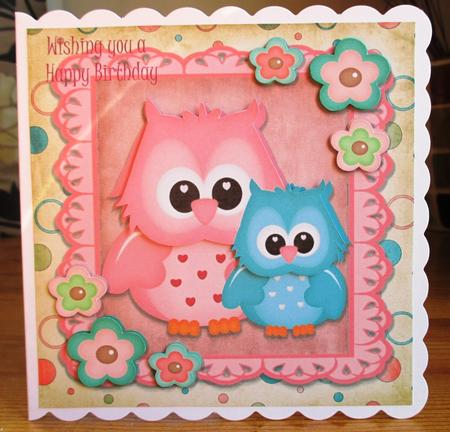 Pink &turquoise Owl's 8x8 by Johanna Lambert
