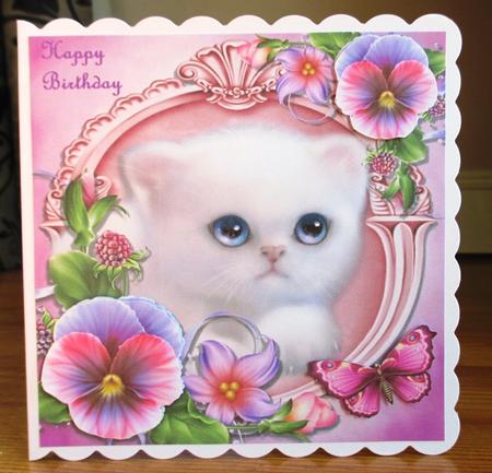 Beautiful White Fluffy Kitten with Flowers 8x8 by Johanna Lambert