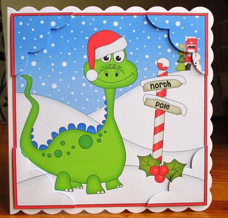 8 x 8 Christmas Denis Dinosaur Scalloped Corner Topper by Johanna Lambert