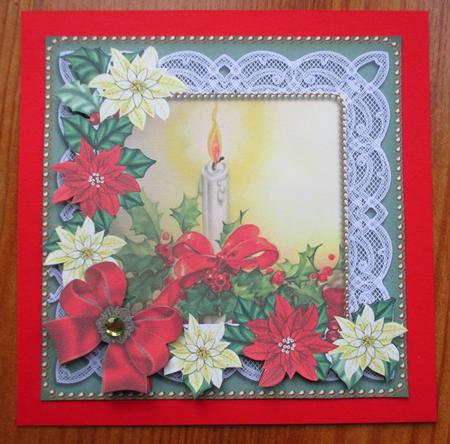 Christmas Candle Red Poinsettia Decoupage Step by Step Sheet by Johanna Lambert