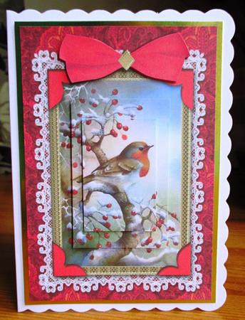 Christmas Robin A5 Lace Card Front Step by Step by Johanna Lambert