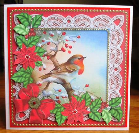 Red Robin Red Poinsettia Decoupage Step by Step Sheet by Johanna Lambert