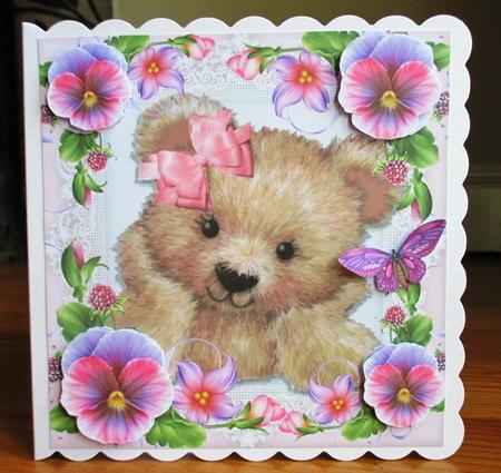 Cuddly Teddy Bear in Flowers 8x8 by Johanna Lambert