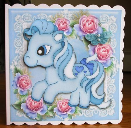 Adorable Pony with Roses 8x8 by Johanna Lambert