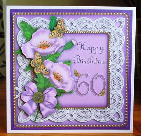 Lilac Poppy Butterfly 60th Birthday 8in Picture Topper by Johanna Lambert