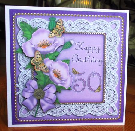 Lilac Poppy Butterfly 50th Birthday 8in Picture Topper by Johanna Lambert