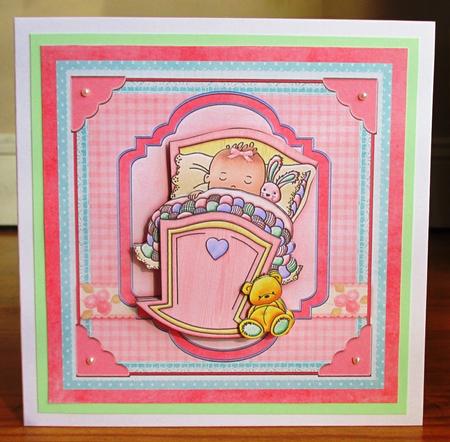 Baby Girl in Cradle Topper & Decoupage by Johanna Lambert