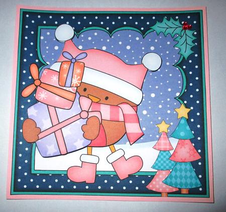 8 x 8 Christmas Bobbin Robin's Presents Scalloped Corner by Johanna Lambert