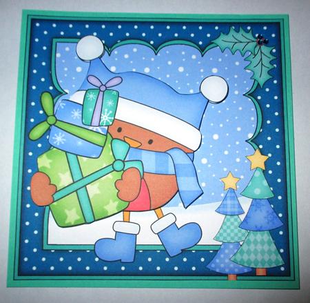 8 x 8 Christmas Bobbin Robin's Presents Scalloped Corner by Johanna Lambert