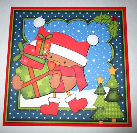 8 x 8 Christmas Bobbin Robin's Presents Scalloped Corner by Johanna Lambert