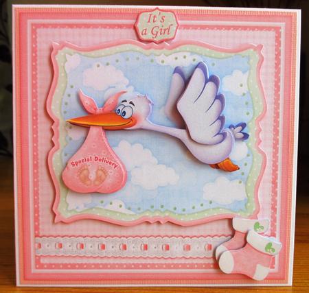 Baby Girl Special Delivery Stork 8x8 Decoupage Mini Kit by Johanna Lambert