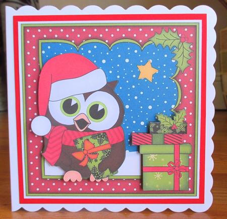Christmas Little Hoot Owl's Presents Shell Edged Stacker by Johanna Lambert
