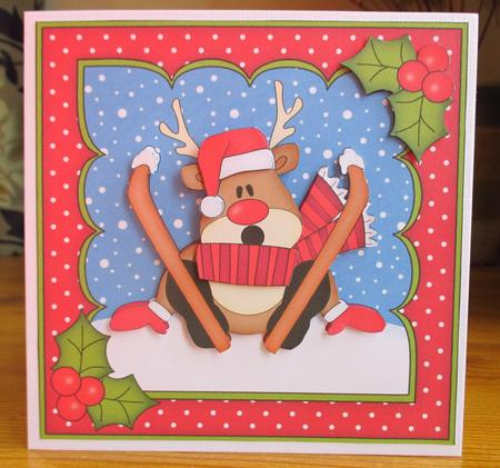 8x8 Christmas Skiing Oops Rudolph Mini Kit 3D Decoupage by Johanna Lambert