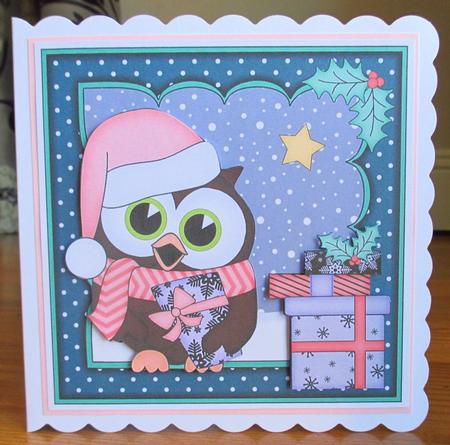 Christmas Little Hoot Owl's Presents Shell Edged Stacker by Johanna Lambert