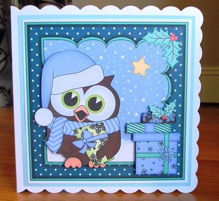Christmas Little Hoot Owl's Presents Shell Edged Stacker by Johanna Lambert