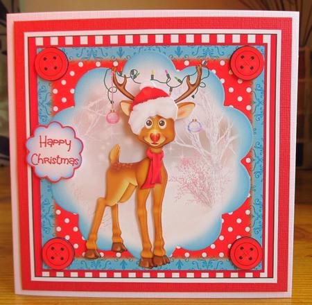 Cute Button Nose Rudolph Card Front Kit by Johanna Lambert
