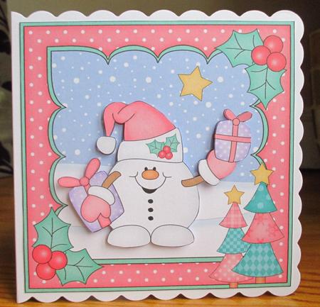 8 x 8 Christmas Snowball Sam's Presents Scalloped Corner Top by Johanna Lambert