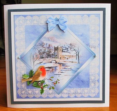 8x8 Church in Snow with Robin Decoupage Topper by Johanna Lambert