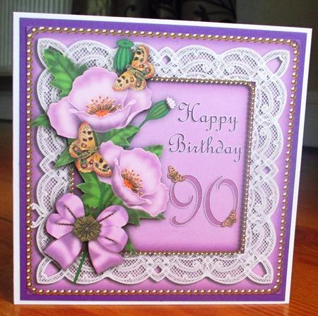 Lilac Poppy Butterfly 90th Birthday 8in Picture Topper by Johanna Lambert