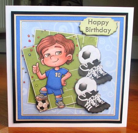 Soccer Star Topper & Decoupage Blue Strip Football Fans by Johanna Lambert