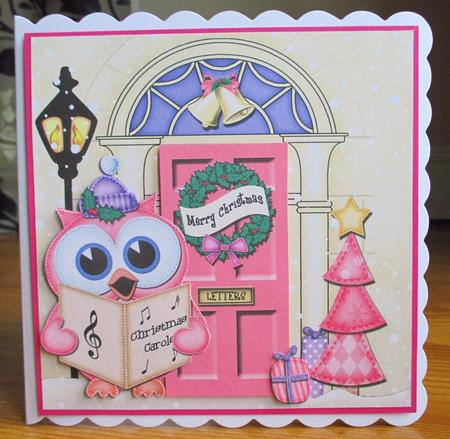 Singing Hoot Owl Christmas Door Quick Card & 3D Decoupage by Johanna Lambert