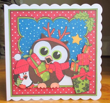 Christmas Little Hoot Owl's Presents Shell Edged Stacker by Johanna Lambert
