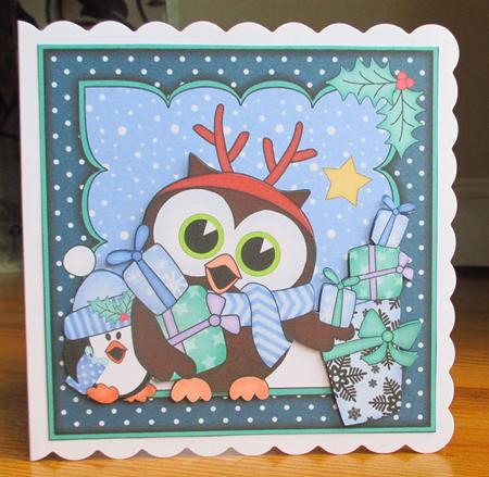 Christmas Little Hoot Owl's Presents Shell Edged Stacker by Johanna Lambert