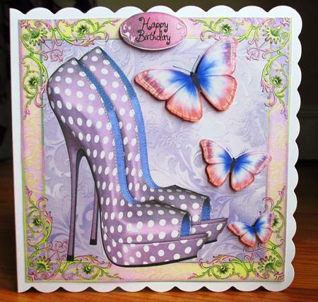Beautiful Lilac Polka Dot Shoes with Butterflies 8x8 by Johanna Lambert