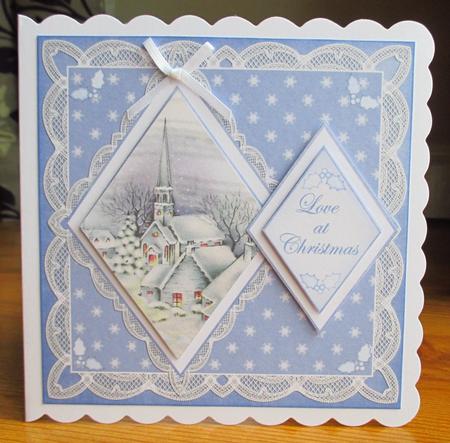 Blue Church Love at Christmas 7in Double Diamond Topper by Johanna Lambert