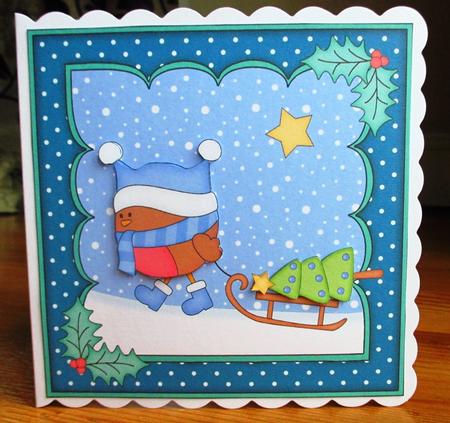 8 x 8 Christmas Bobbin Robin's Sledge Scalloped Corner by Johanna Lambert