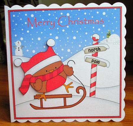 8 x 8 Christmas Sledging Bobbin Robin Corner Topper by Johanna Lambert
