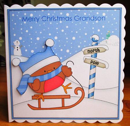 8 x 8 Christmas Sledging Bobbin Robin Corner Topper by Johanna Lambert