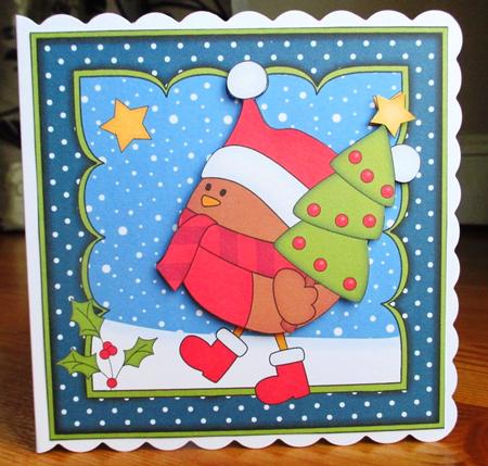 8 x 8 Christmas Bobbin Robin's Tree Scalloped Corner by Johanna Lambert