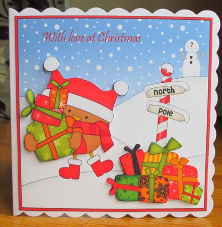 8 x 8 Christmas Bobbin Robin Scalloped Corner Topper by Johanna Lambert