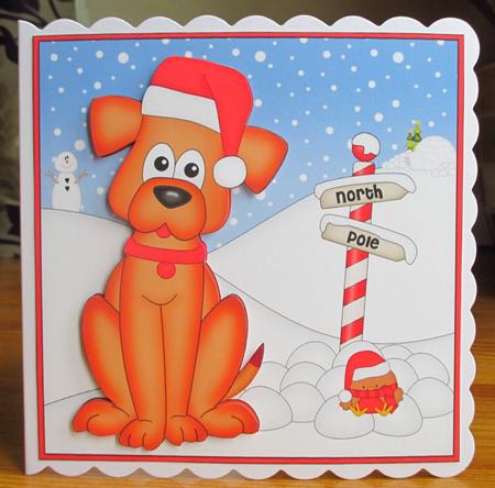 8 x 8 Christmas Rusty Dog Scalloped Corner Topper by Johanna Lambert