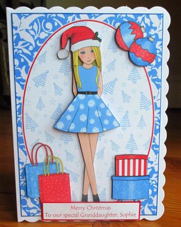 Christmas Shopping Boxes and Bags Blonde in Blue Decoupage by Johanna Lambert