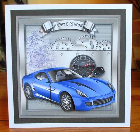 Blue Car and Speedo 8in x 8in Decoupage Mini Kit by Johanna Lambert